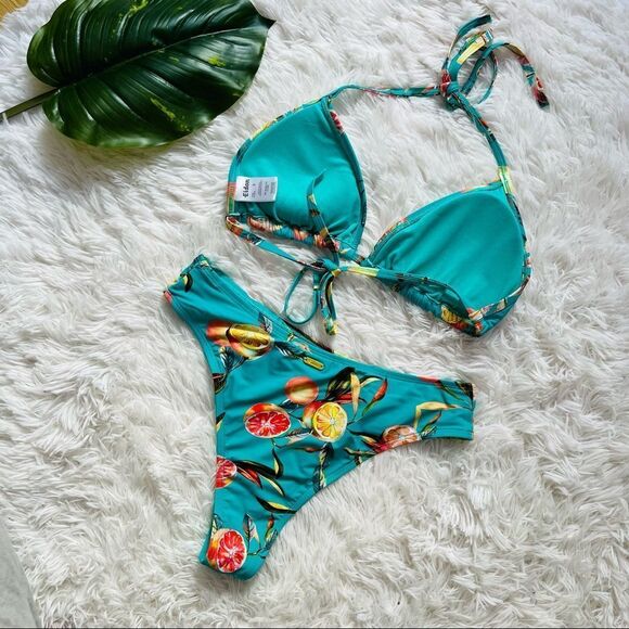 EIDON | Teal Citrus Patterned Bikini Size XS/S NWOT - Picture 2 of 6